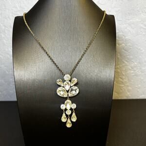 J. Crew Necklace Antique Gold-tone Long Large Rhinestone Statement Jewelry